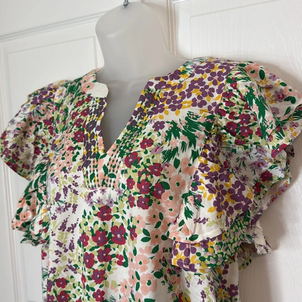 Maurices floral flutter sleeve blouse with matching flouncy short - Picture 3 of 4